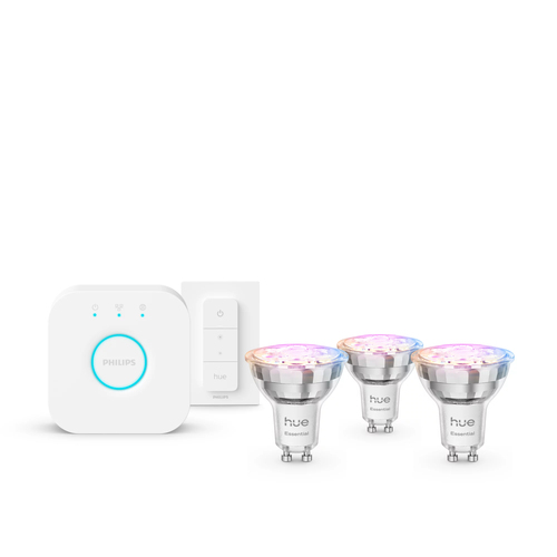 Philips Hue Essential White and Color Starter Pack GU10 3-pack + Bridge + Dimmer